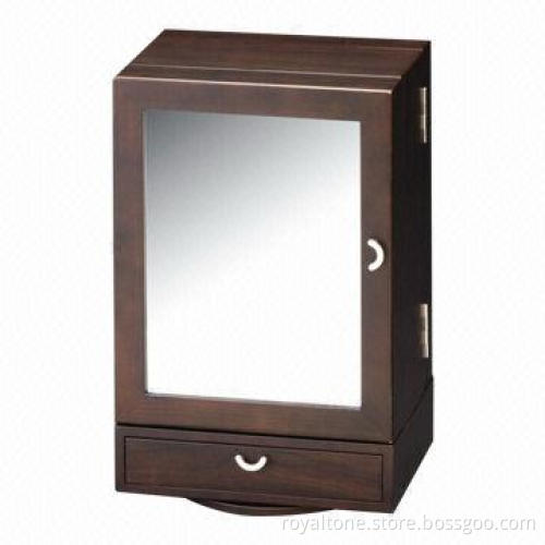 Wooden Jewelry Box with Matte Silver Hardware, Beige Lining